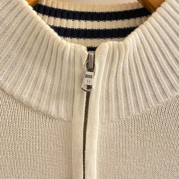 Tommy Hilfiger Men's Long Sleeve Cotton Quarter Zip Pullover Sweater, Navy, Red - Picture 3 of 5